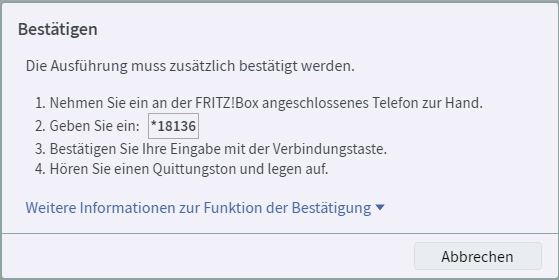Disable additional confirmation at the Fritz box